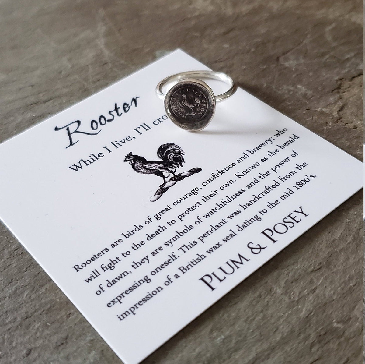 Rooster - While I live I'll crow - Skinny Whimsy Ring