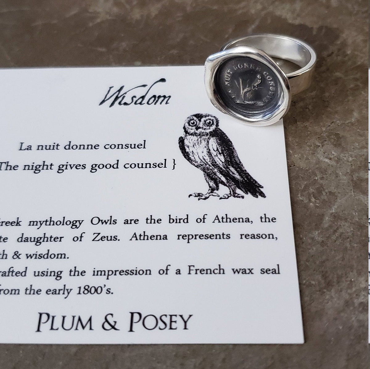 Owl Wax Seal Ring - The night is full of wisdom