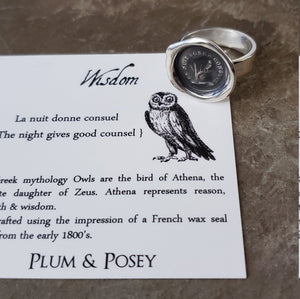 Owl Wax Seal Ring - The night is full of wisdom
