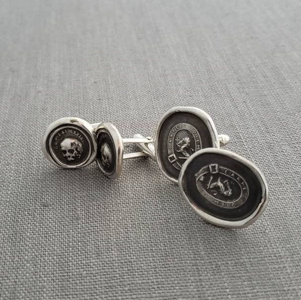 Wolf Crest Wax Seal Cufflinks - While I Breath I Hope