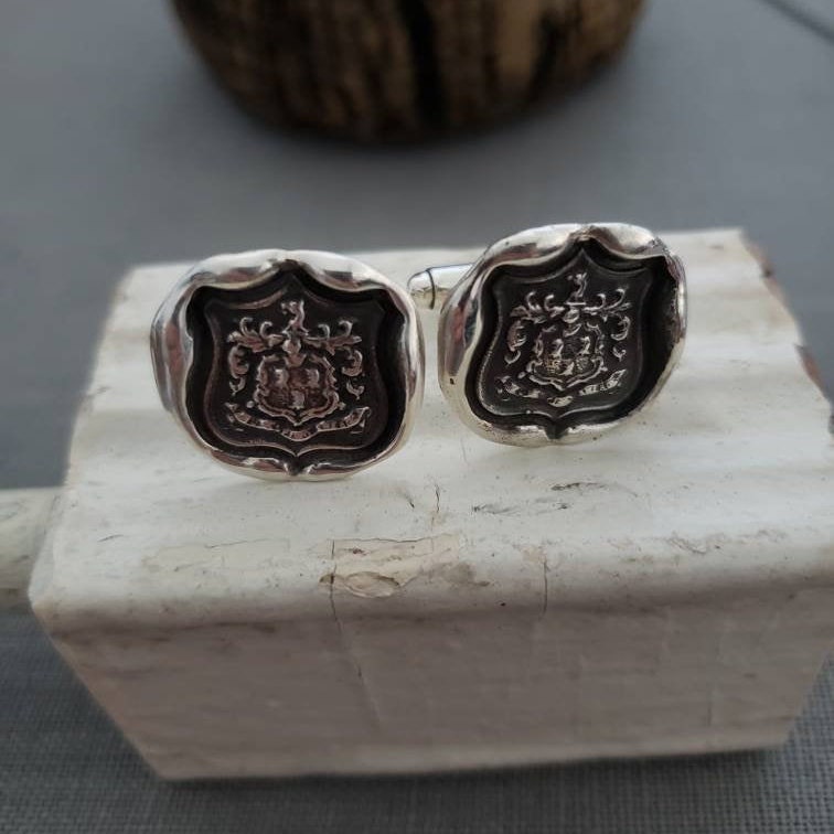 Wolf Crest Wax Seal Cufflinks - While I Breath I Hope