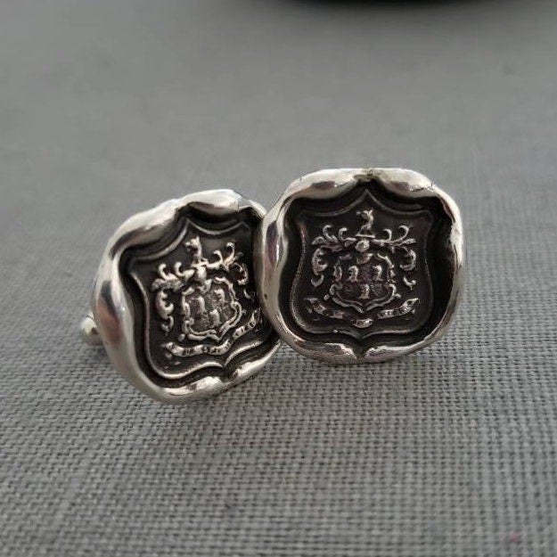 Wolf Crest Wax Seal Cufflinks - While I Breath I Hope