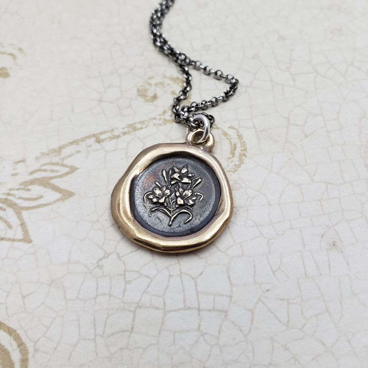 Lily Flower Pendant Necklace in Bronze