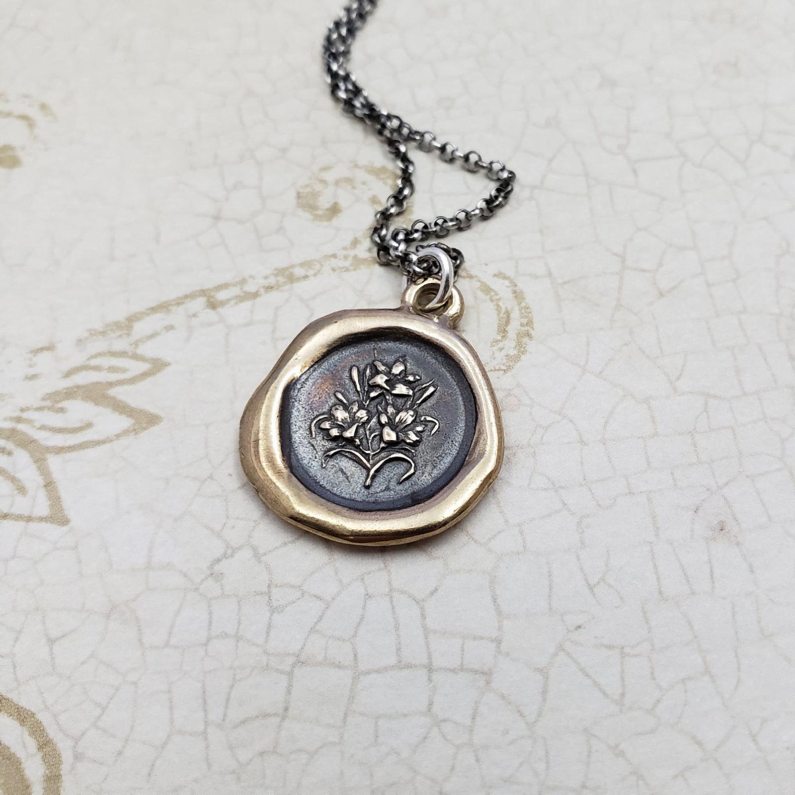 Lily Flower Pendant Necklace in Bronze