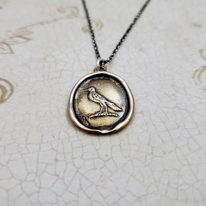 Nevermore Raven Wax Seal Pendant in Bronze