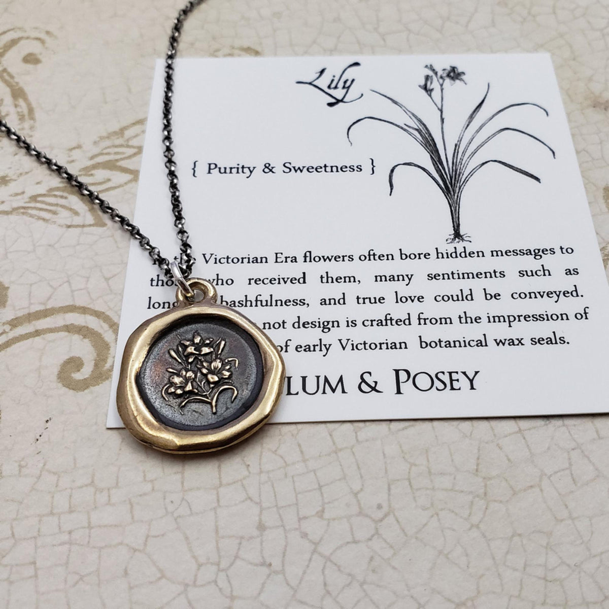 Lily Flower Pendant Necklace in Bronze