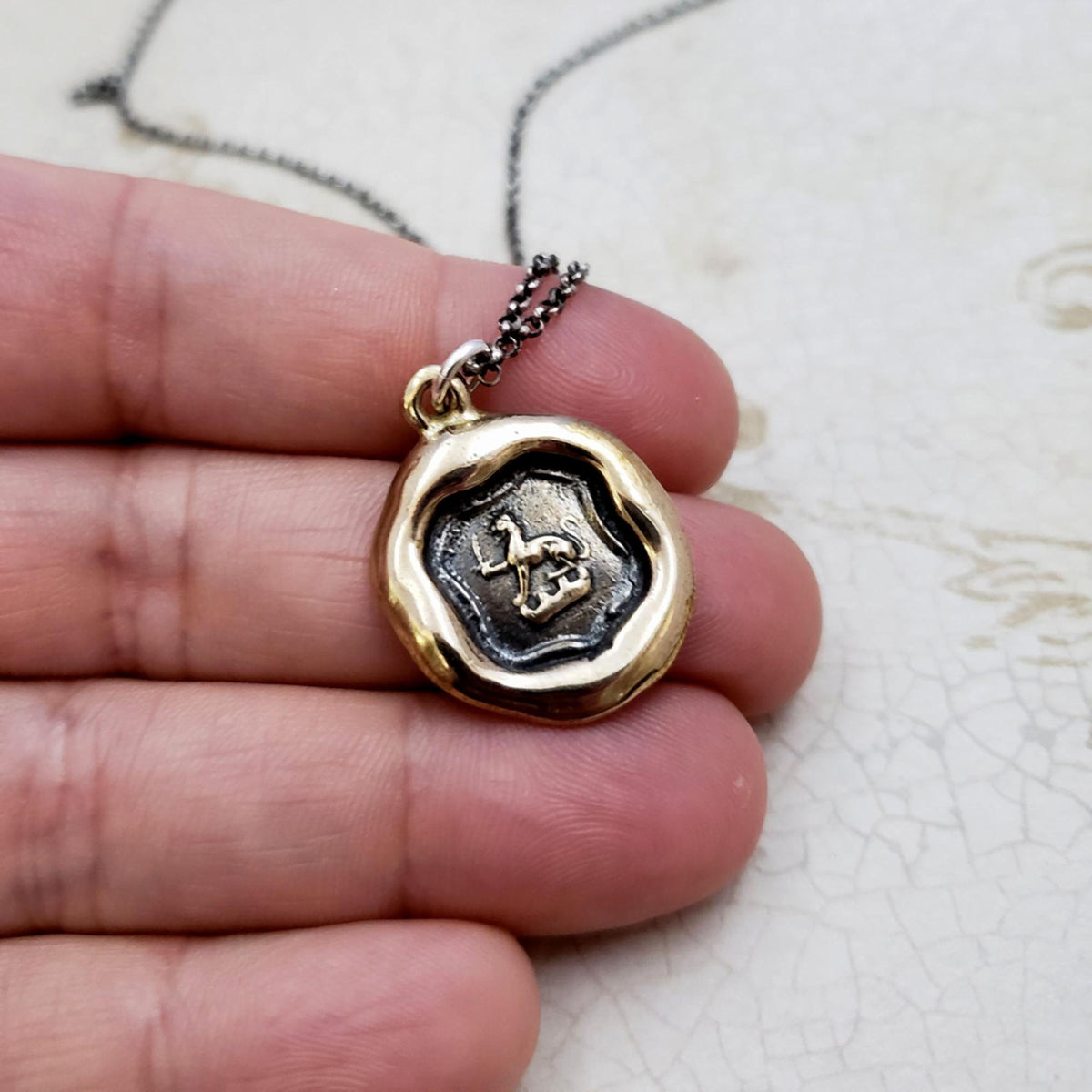 Dog and Sword Protection Necklace in bronze