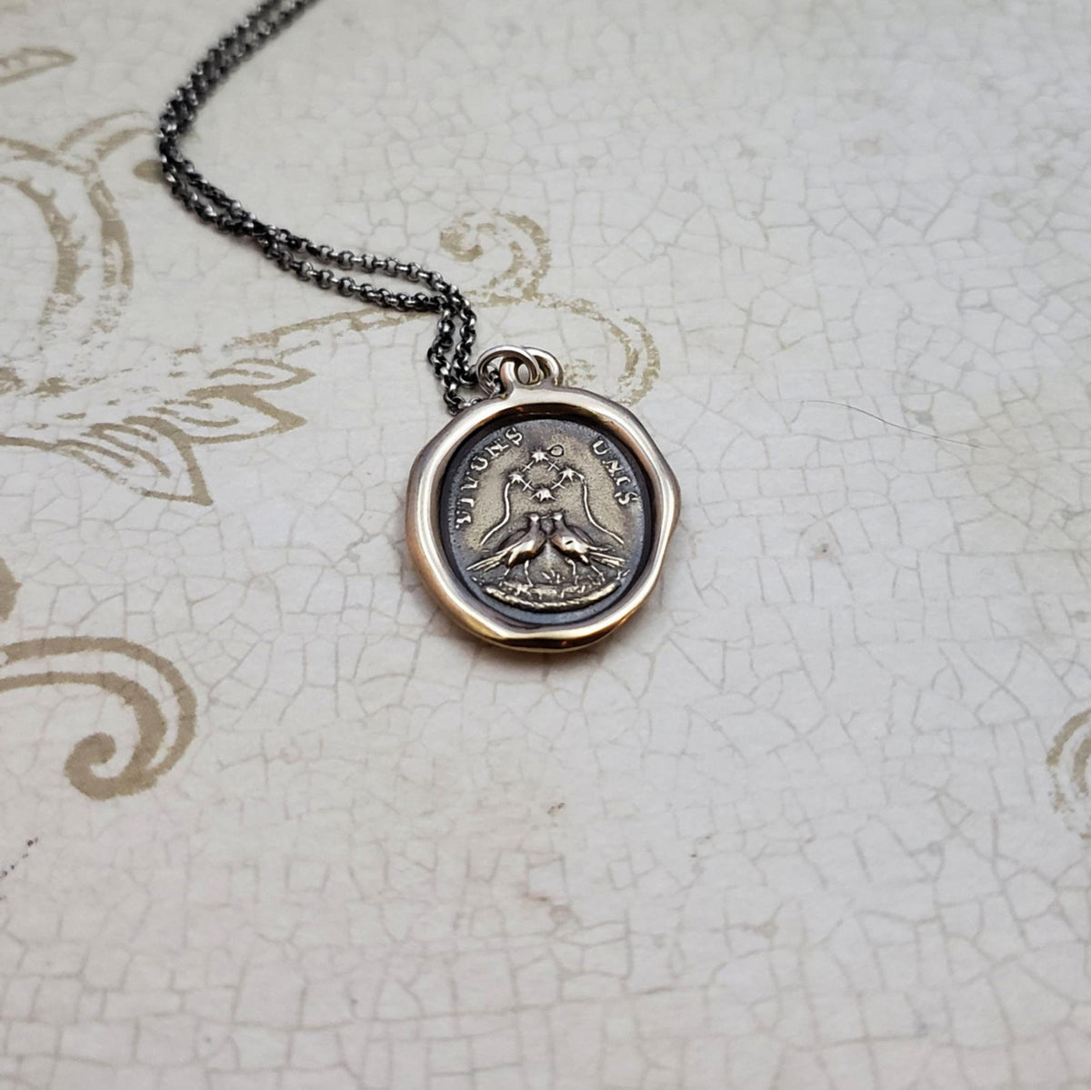 Unity Love Birds Necklace- Let&#39;s live united necklace in bronze