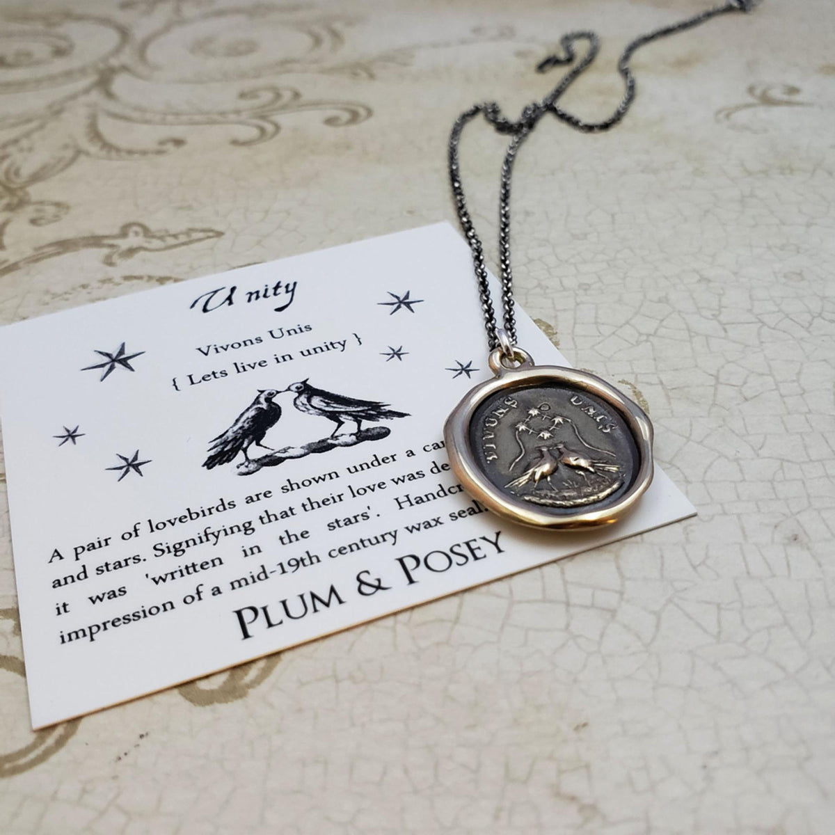 Unity Love Birds Necklace- Let&#39;s live united necklace in bronze