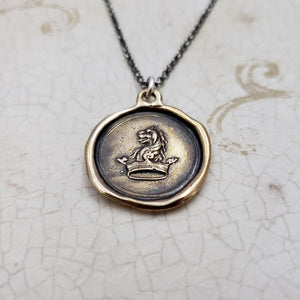 Lion and Crown -  Courage to Dream pendant in bronze