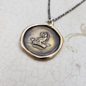 Lion and Crown -  Courage to Dream pendant in bronze