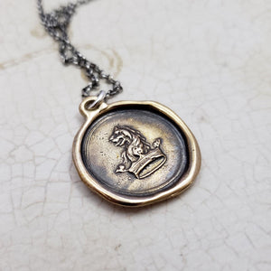 Lion and Crown -  Courage to Dream pendant in bronze