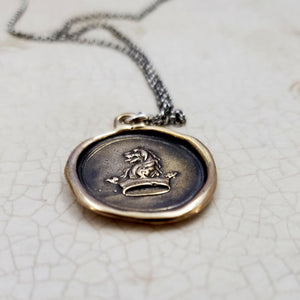 Lion and Crown -  Courage to Dream pendant in bronze