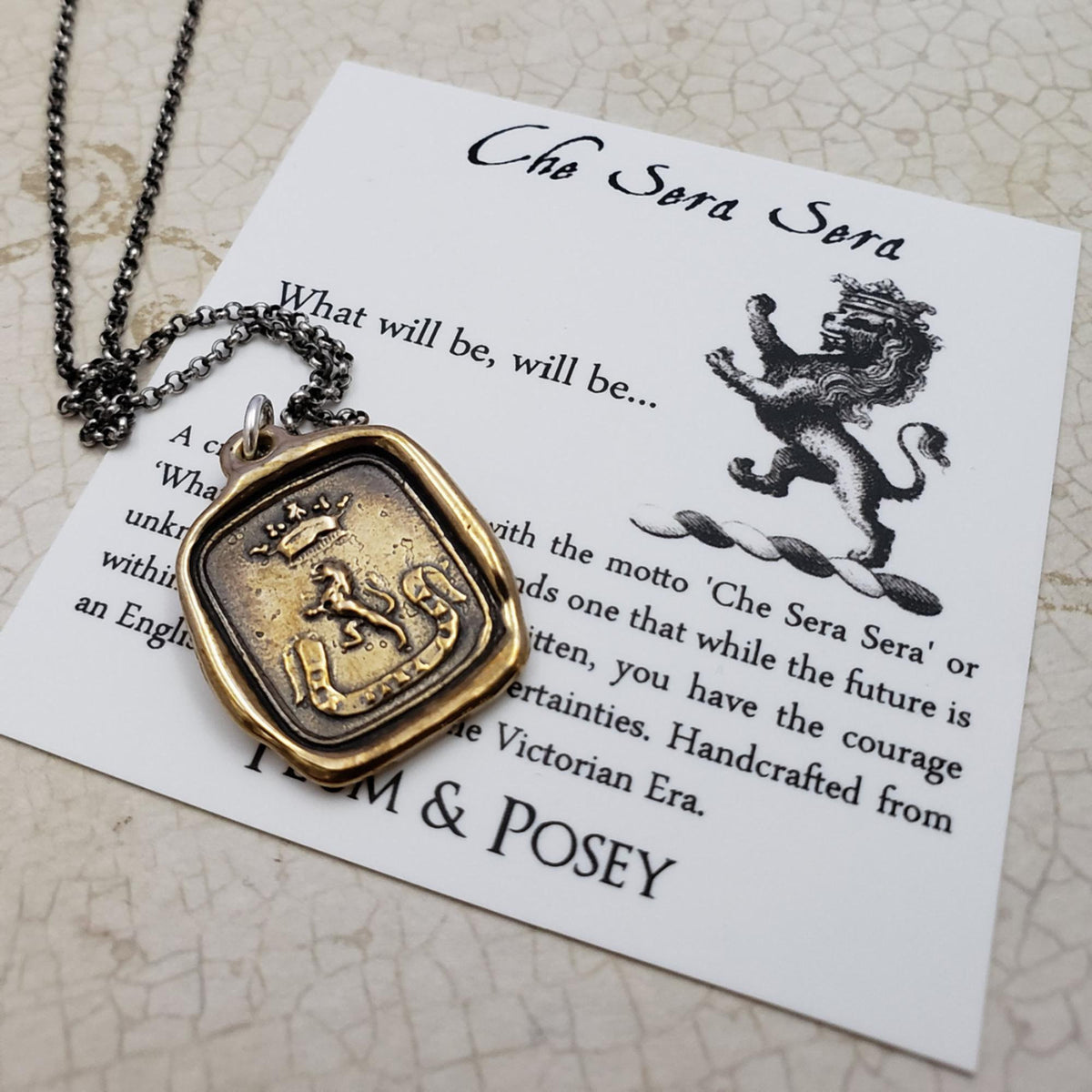Lion &amp; Crown Pendant - What will be, will be in Bronze