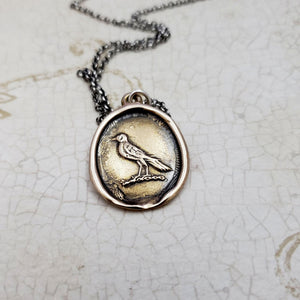 Nevermore Raven Wax Seal Pendant in Bronze