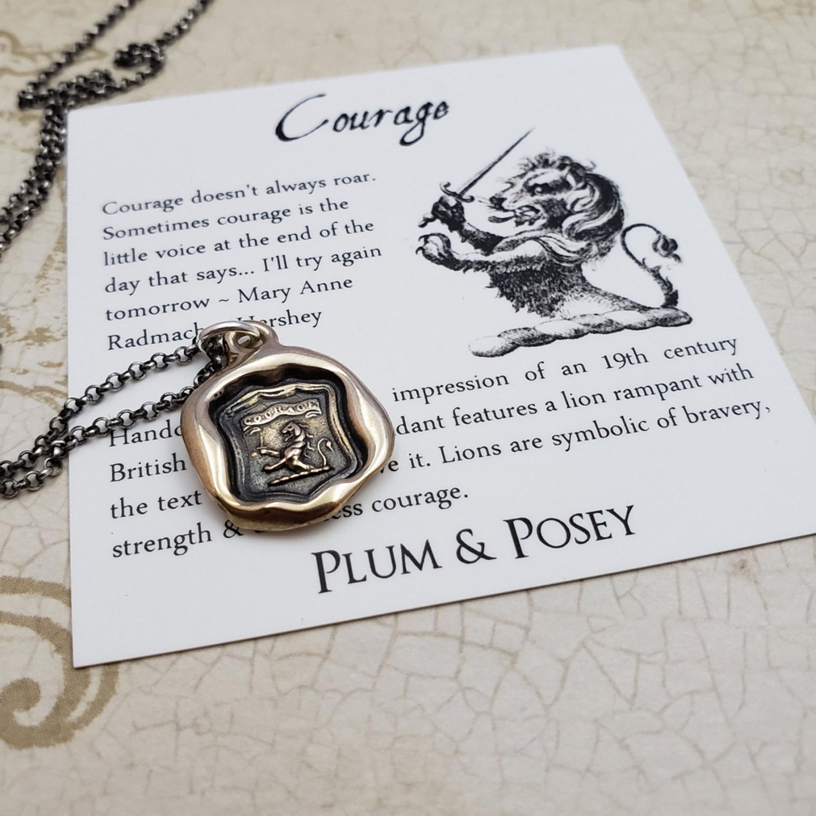 Courage - Lion Rampant Pendant in Bronze