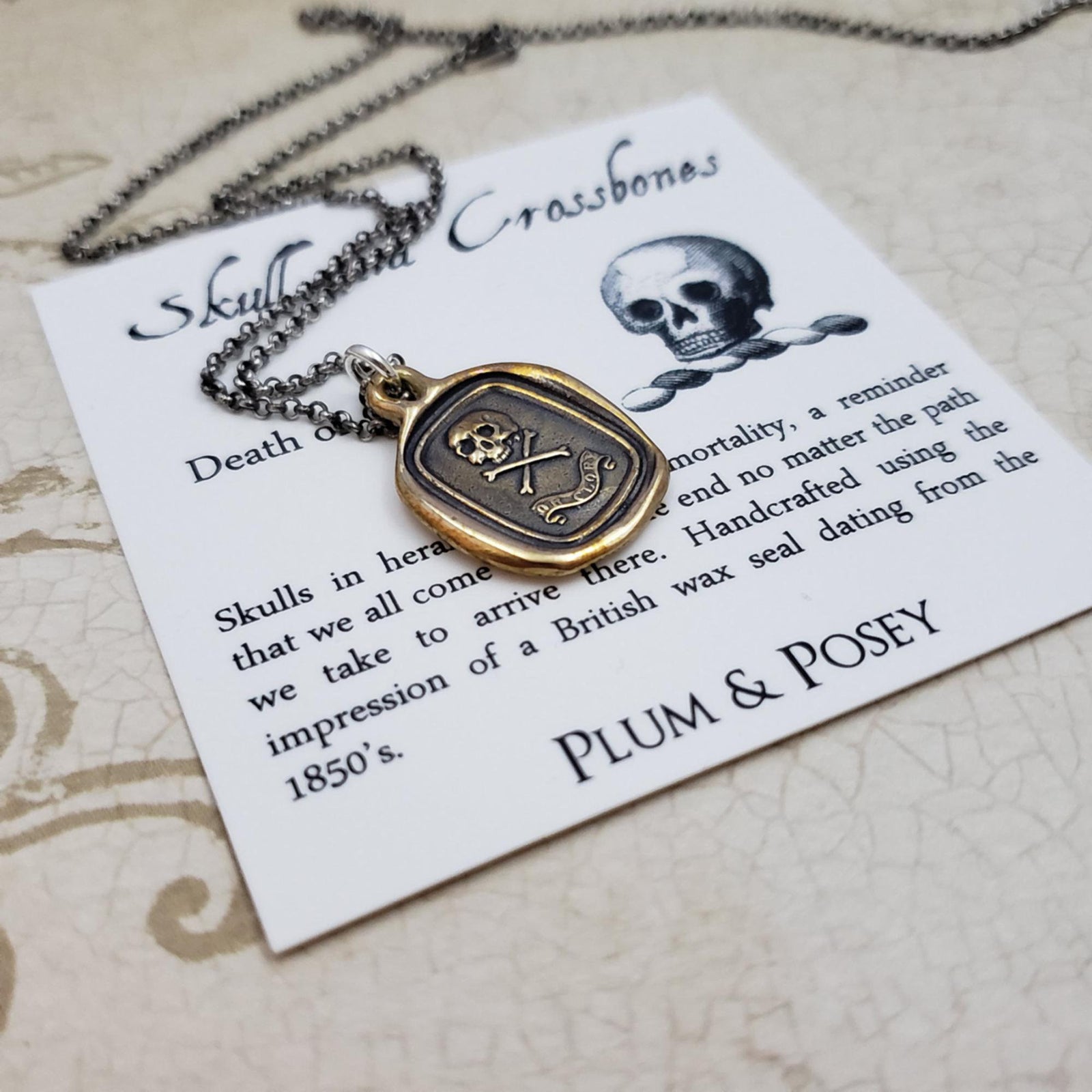 Skull and Crossbones 'Death or Glory'  Necklace in Bronze
