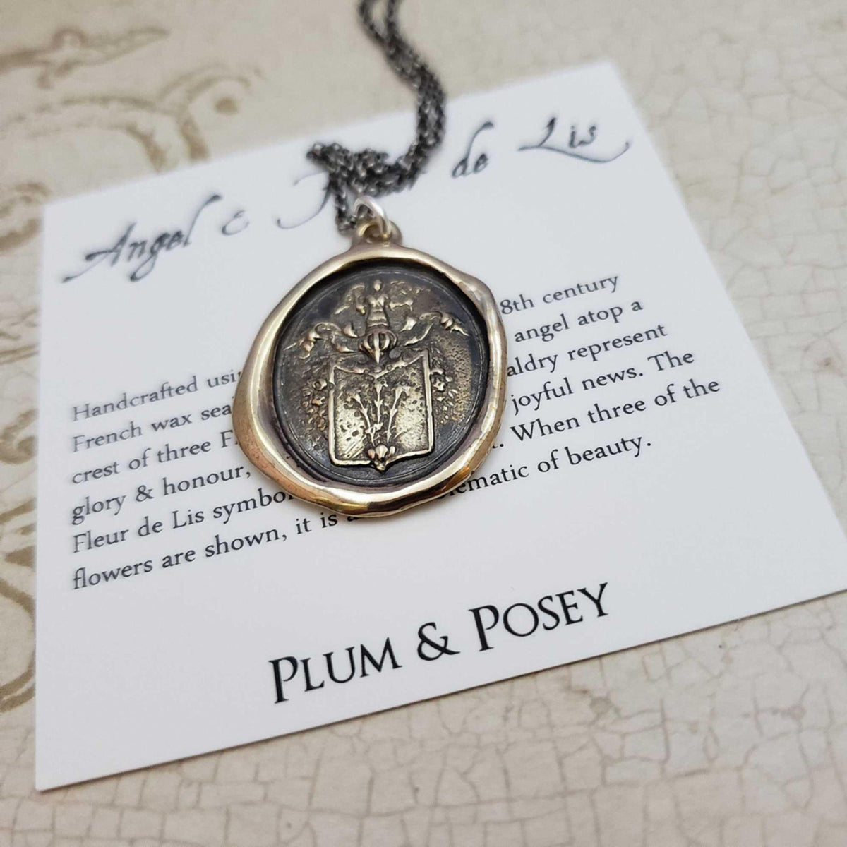 Angel and Fleur De Lis Crest in Bronze