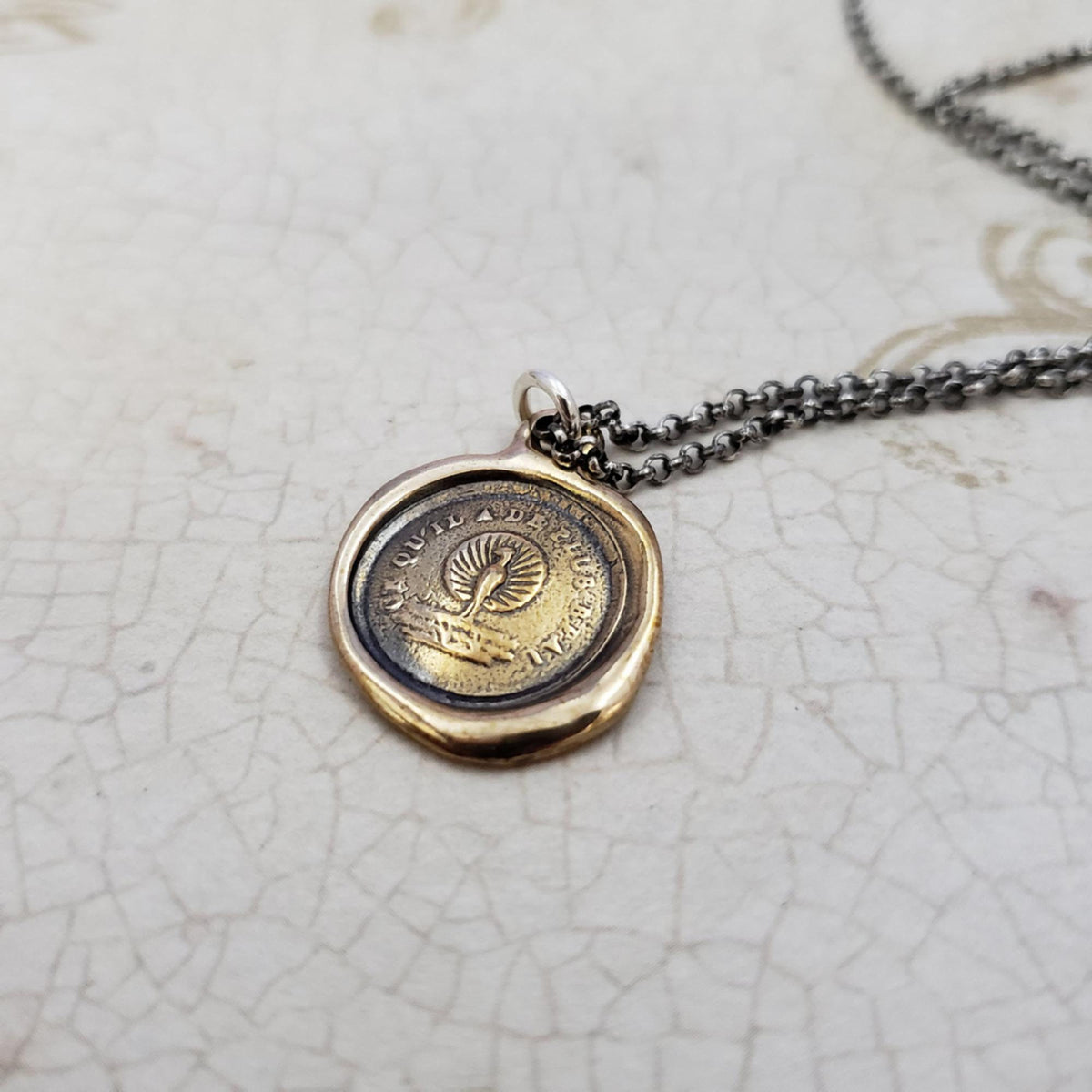 Peacock Bronze Pendant Symbolizing Beauty, Power and Knowledge in Bronze