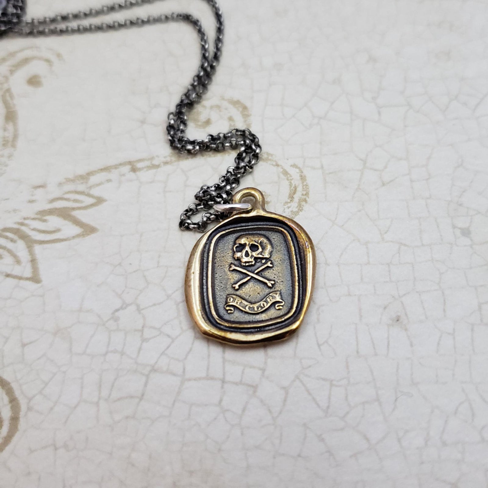 Skull and Crossbones 'Death or Glory'  Necklace in Bronze
