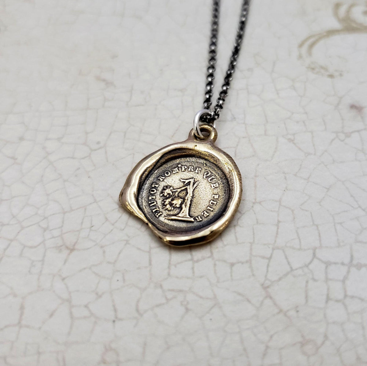 Oak Tree Pendant - &#39;I will break before I bend&#39; in Bronze