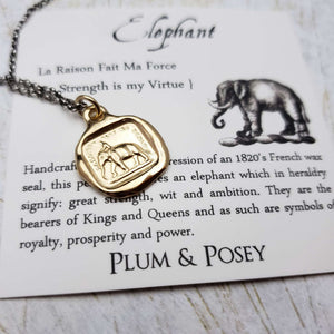 Elephant Necklace - My Strength is my Virtue in Gold Vermeil