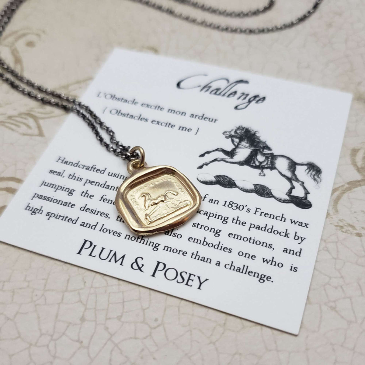 Horse wax seal necklace in Gold Vermeil