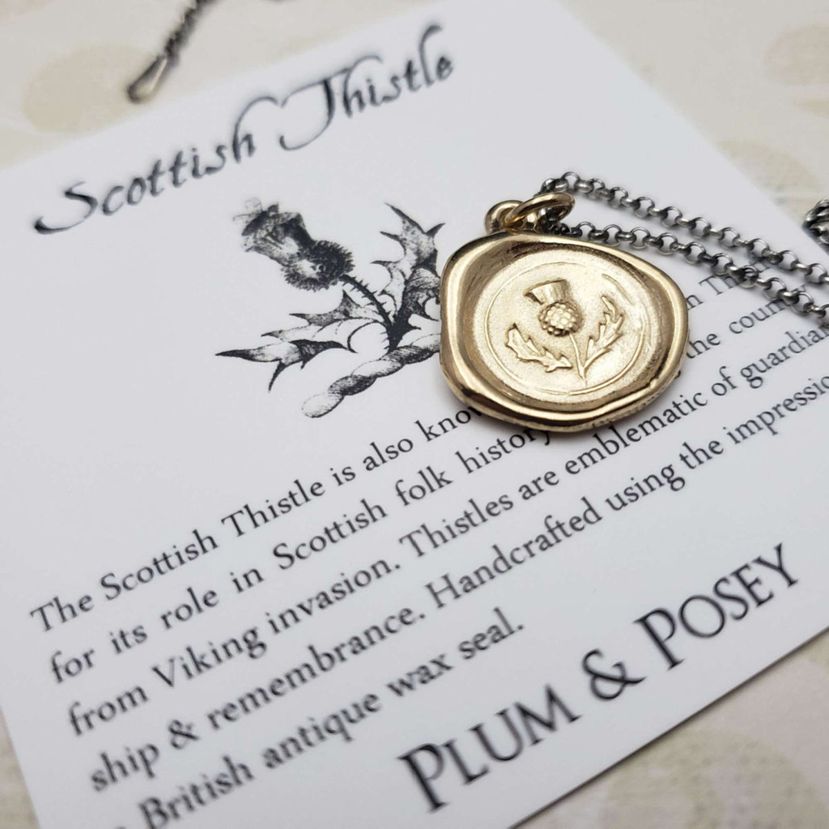 Scottish Thistle Wax Seal Pendant in Gold Vermeil