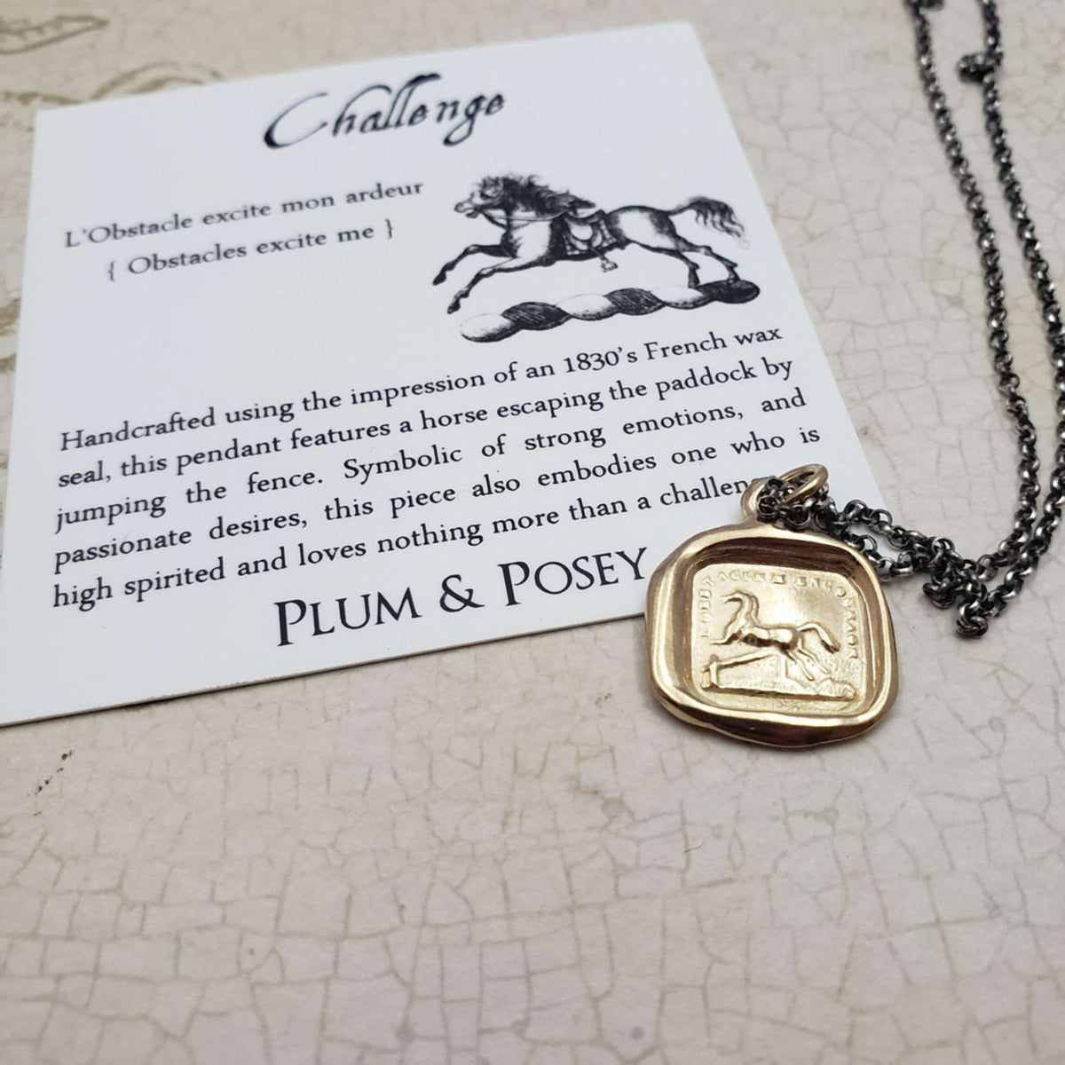 Horse wax seal necklace in Gold Vermeil