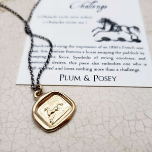 Horse wax seal necklace in Gold Vermeil
