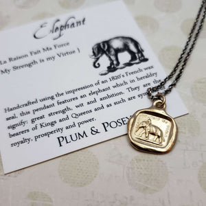 Elephant Necklace - My Strength is my Virtue in Gold Vermeil