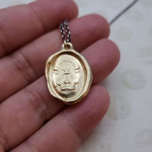 Star and Crown Wax Seal Necklace in Gold Vermeil