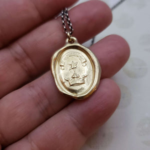 Star and Crown Wax Seal Necklace in Gold Vermeil