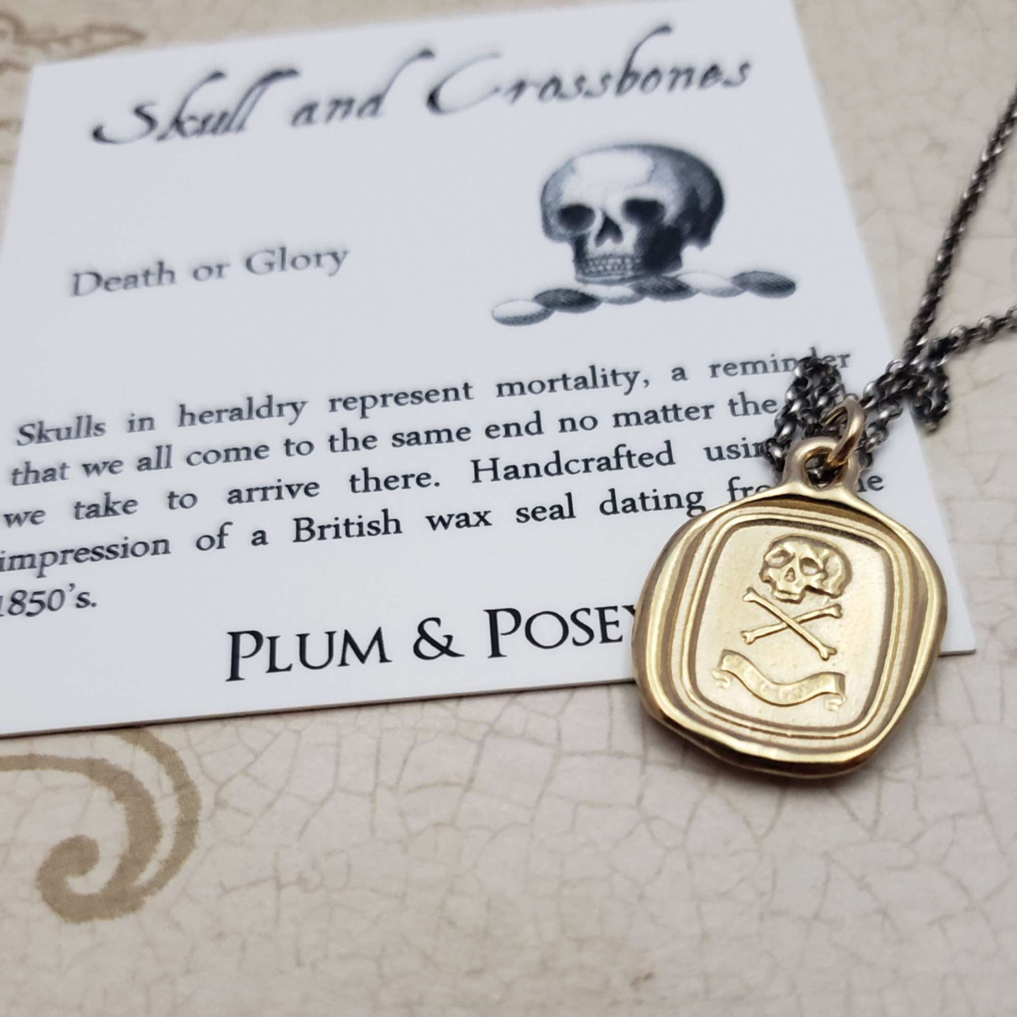 Death or Glory Skull and Crossbones in Gold Vermeil