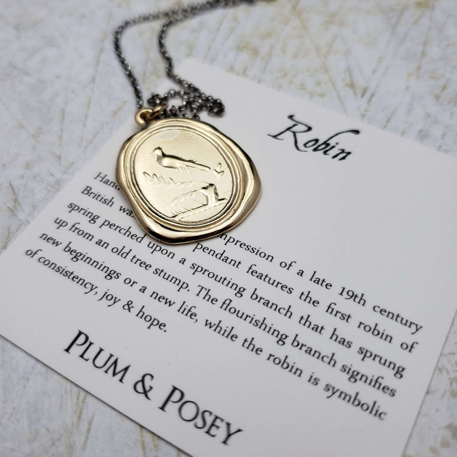 Robin on Branch - Spring Constancy pendant in Gold Vermeil