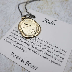 Robin on Branch - Spring Constancy pendant in Gold Vermeil