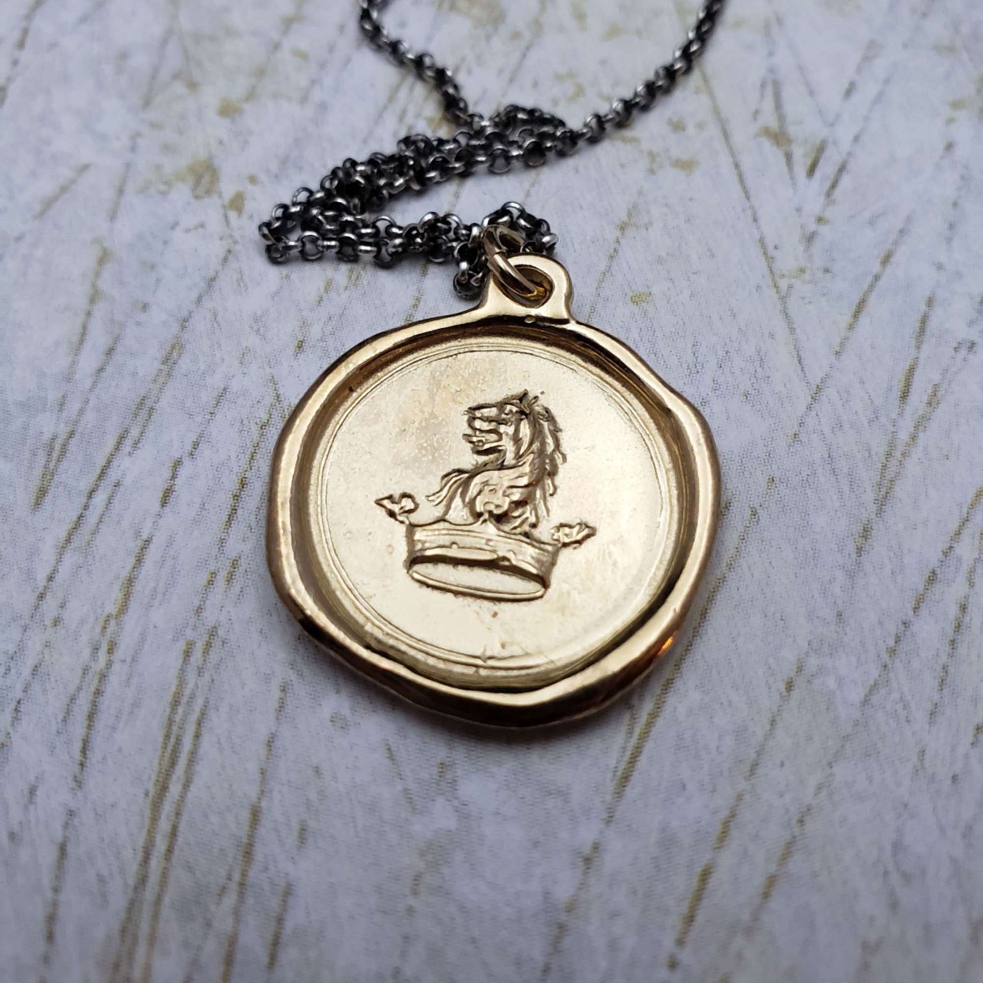 Lion & Crown Wax Seal Pendant in Gold Vermeil