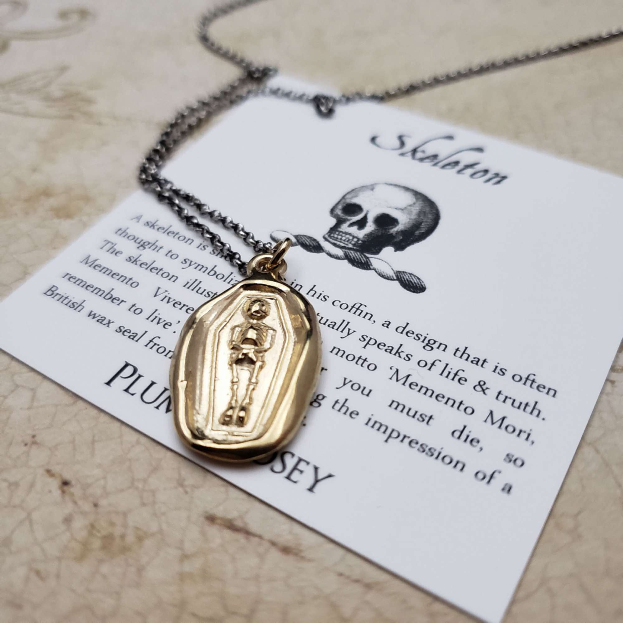 Skeleton Memento Mori Necklace in Gold Vermeil