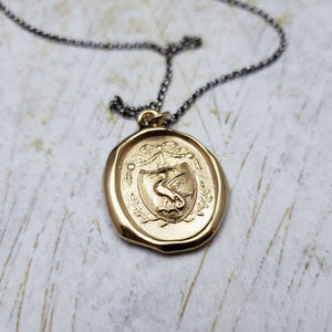 Dragons Crest Wax Seal Necklace in Gold Vermeil