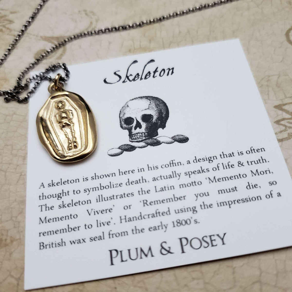 Skeleton Memento Mori Necklace in Gold Vermeil
