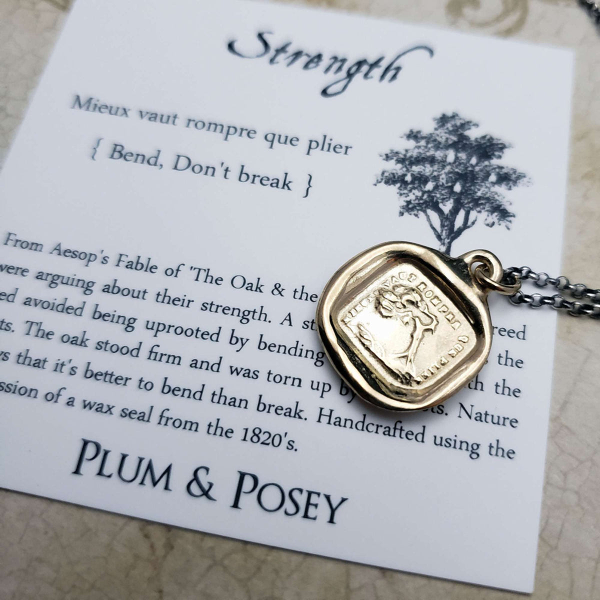 Oak Strength Necklace - &#39;Bend Don&#39;t Break&#39;  in Gold Vermeil