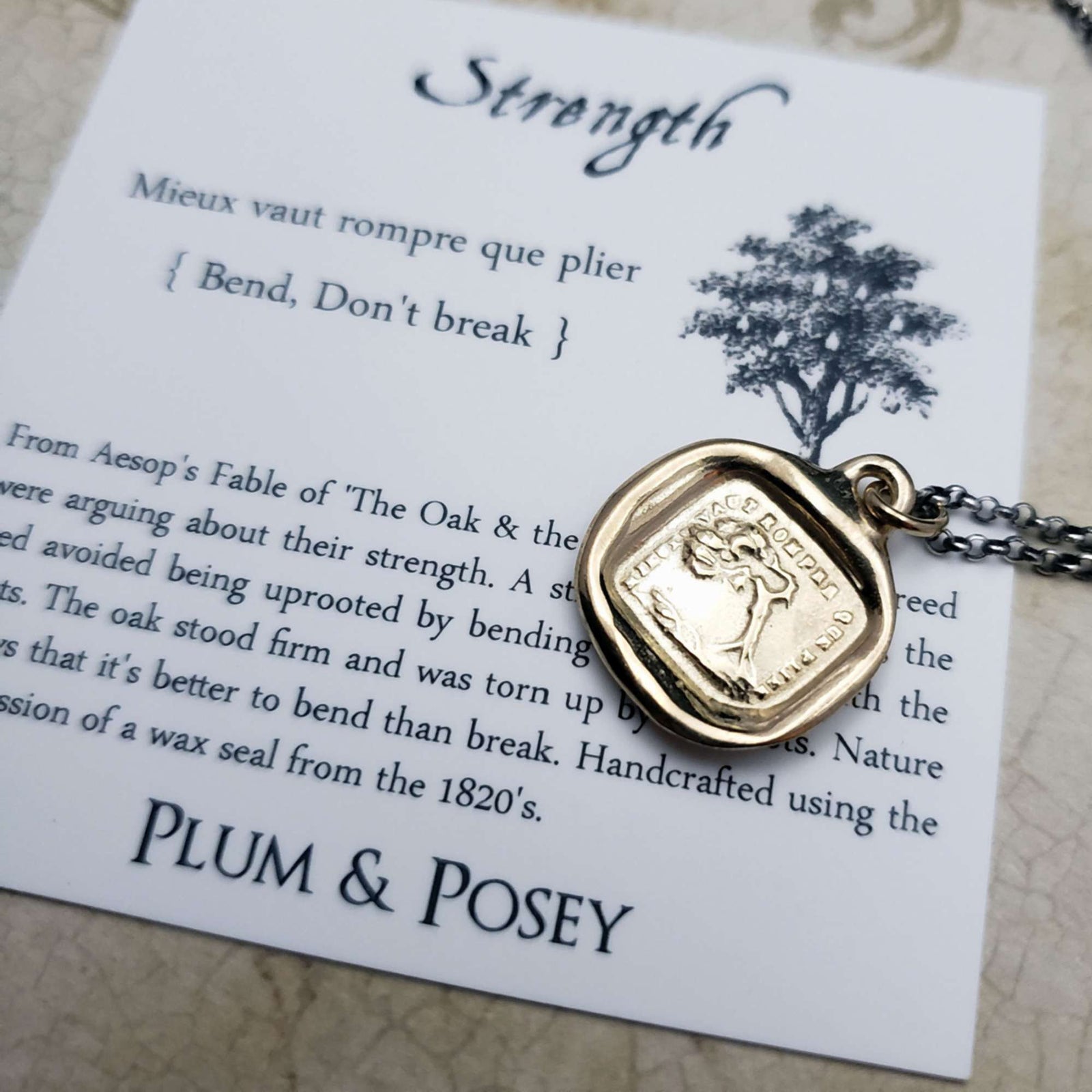Oak Strength Necklace - 'Bend Don't Break'  in Gold Vermeil