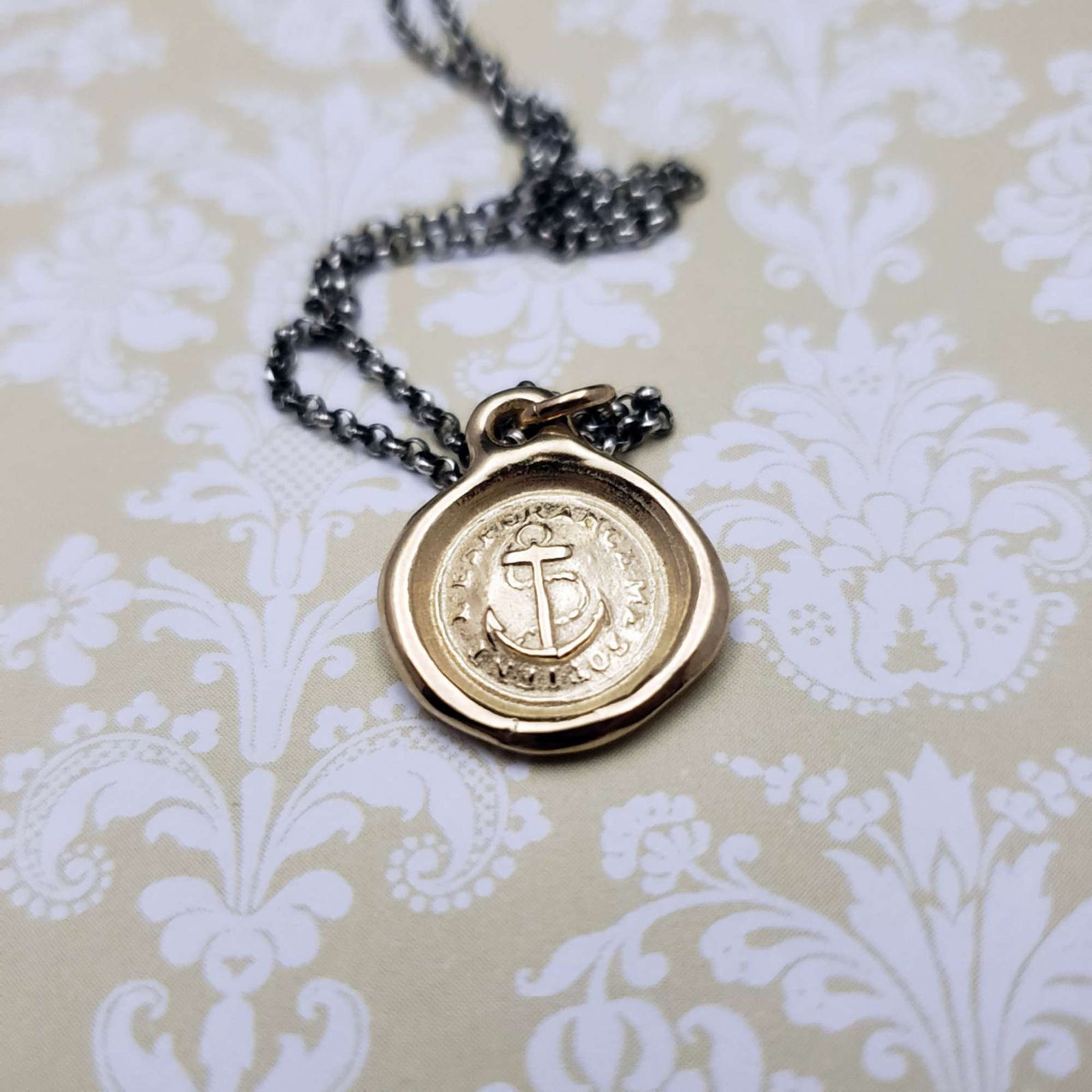 Hope Sustains Me Anchor Necklace in Gold Vermeil