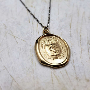 Dragons Crest Wax Seal Necklace in Gold Vermeil