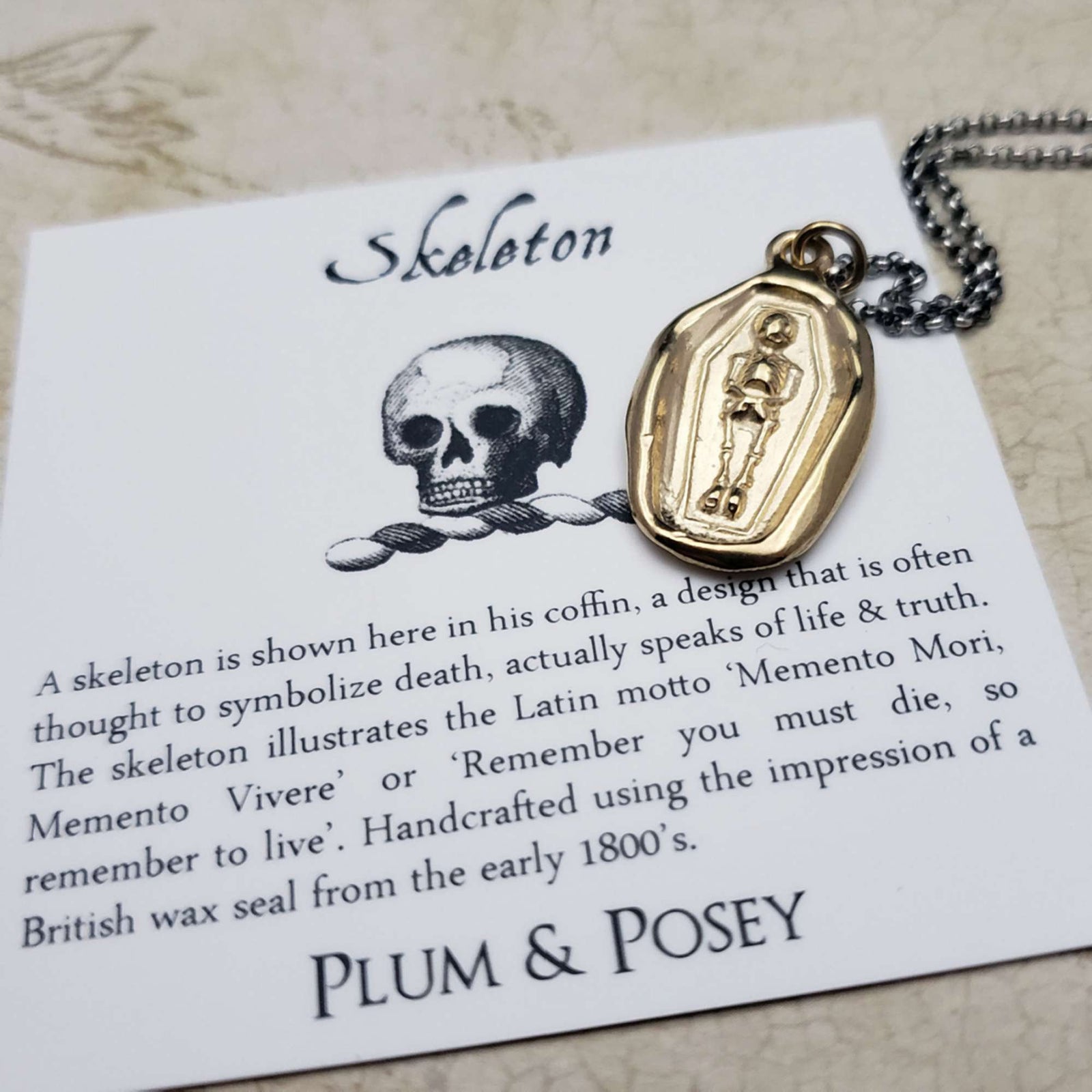 Skeleton Memento Mori Necklace in Gold Vermeil