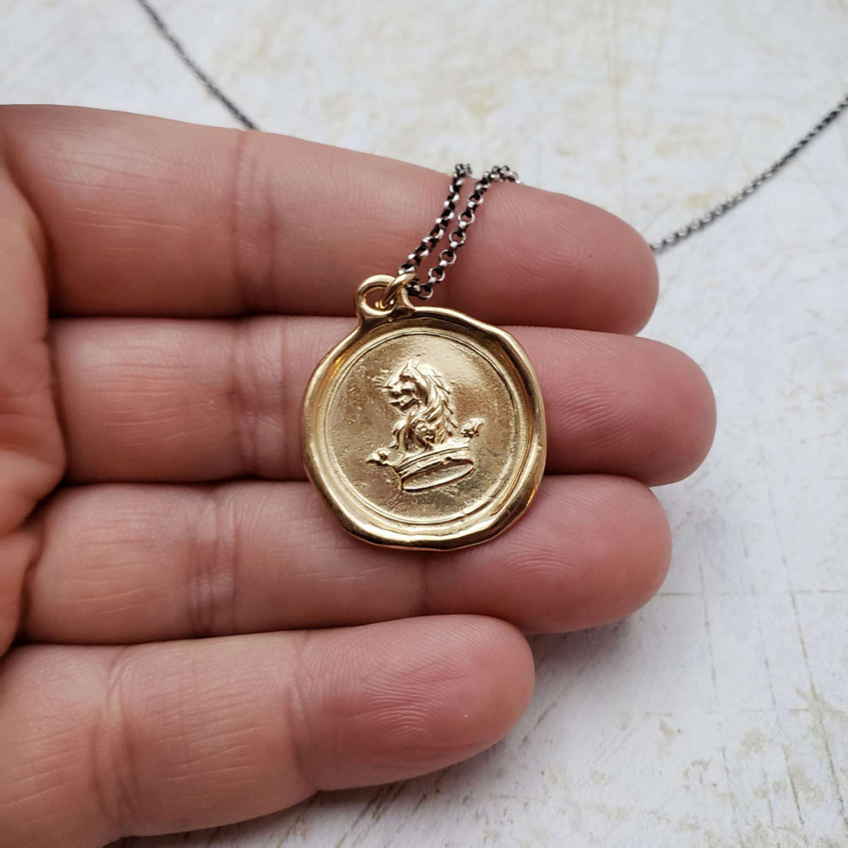 Lion &amp; Crown Wax Seal Pendant in Gold Vermeil