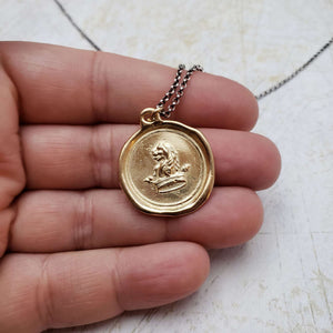 Lion & Crown Wax Seal Pendant in Gold Vermeil