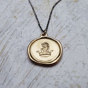 Lion & Crown Wax Seal Pendant in Gold Vermeil