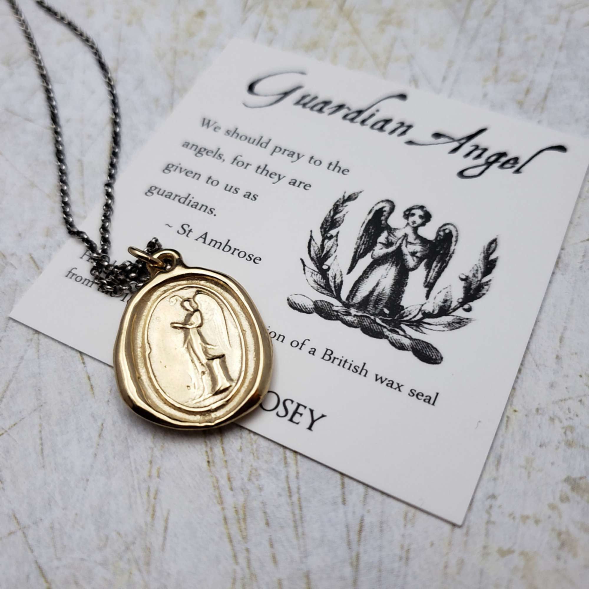 Guardian Angel Wax Seal Pendant in Gold Vermeil