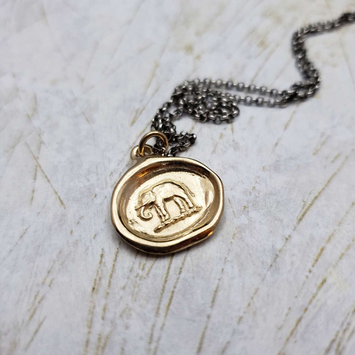 Elephant Wax Seal Pendant in Gold Vermeil